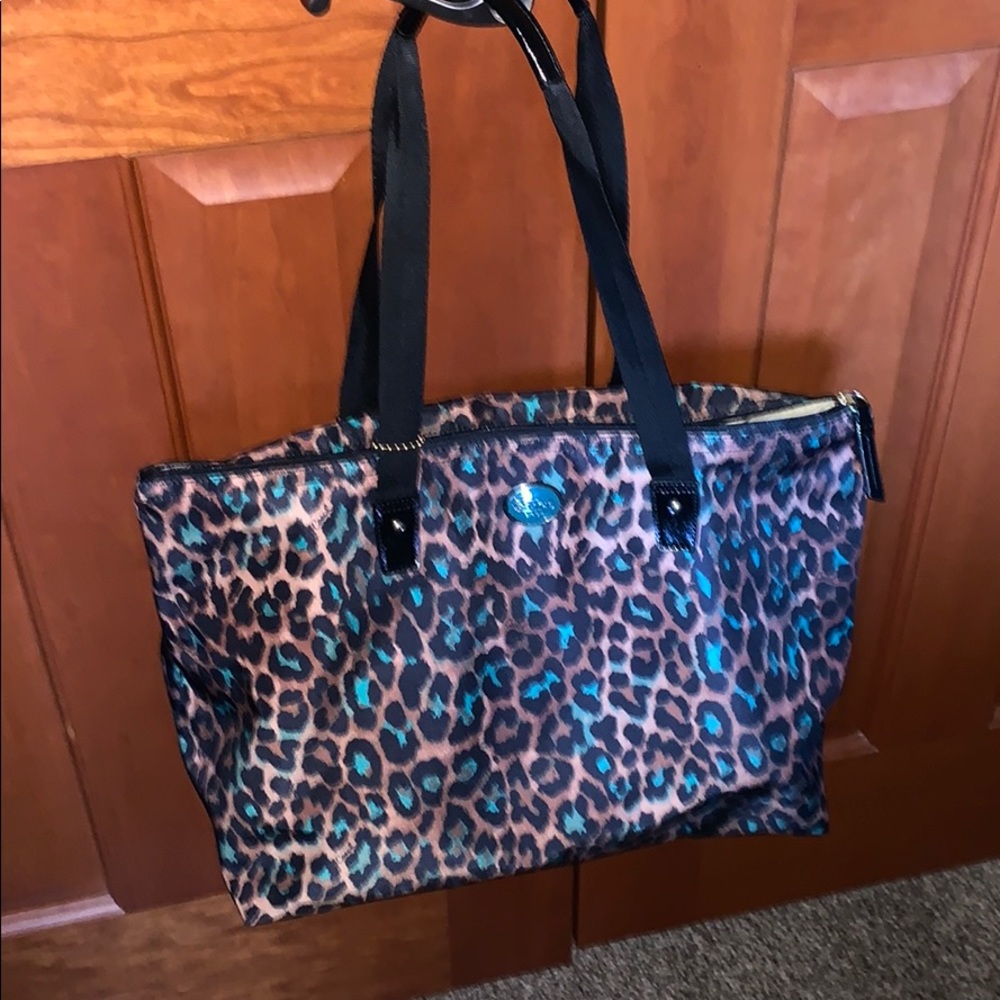 Coach Nylon Leopard Ocelot turquoise  Weekend bag